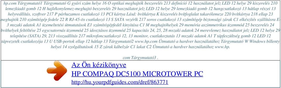 beszerelés 29 használatot jelz LED 12 helye 29 lemezkiadó gomb 12 hangcsatlakozó 13 hátlap részei 13 helyreállítás, szoftver 217 P párhuzamos csatlakozó 13 PCI kártya Lásd: bvítkártya K kiszerelés