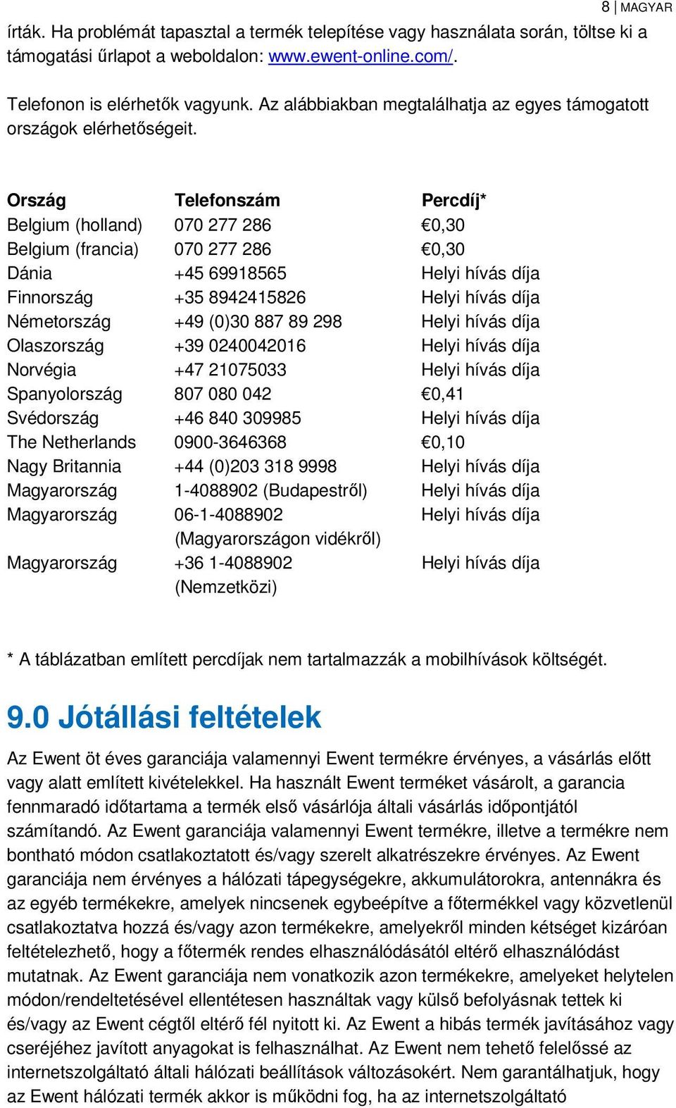 Ország Telefonszám Percdíj* Belgium (holland) 070 277 286 0,30 Belgium (francia) 070 277 286 0,30 Dánia +45 69918565 Helyi hívás díja Finnország +35 8942415826 Helyi hívás díja Németország +49 (0)30