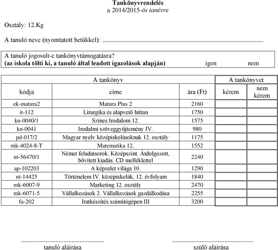 Irodalom 12. 1575 kn-0041 Irodalmi szöveggyűjtemény IV. 980 pd-017/2 Magyar nyelv középiskolásoknak 12. osztály 1175 mk-4024-8-t Matematika 12.