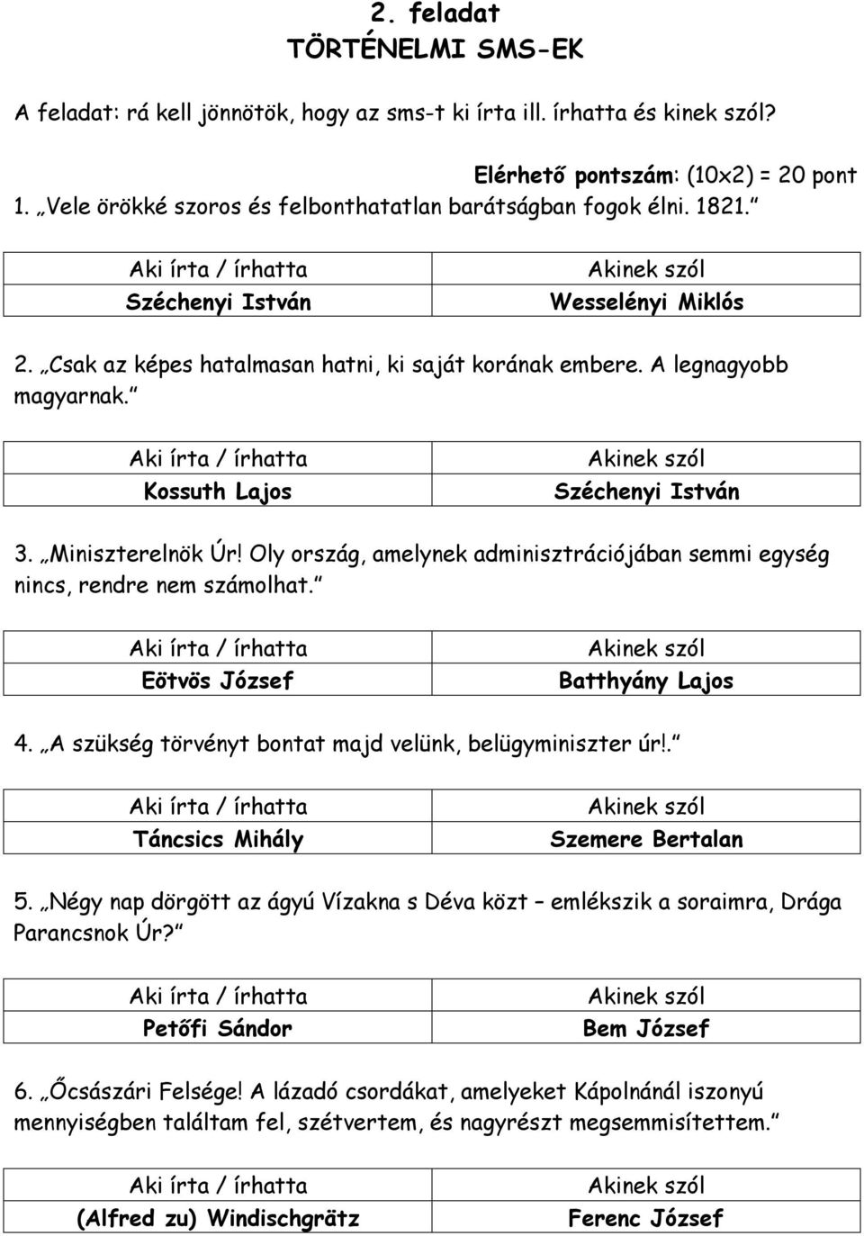 Kossuth Lajos Széchenyi stván 3. Miniszterelnök Úr! Oly ország, amelynek adminisztrációjában semmi egység nincs, rendre nem számolhat. Eötvös József Batthyány Lajos 4.