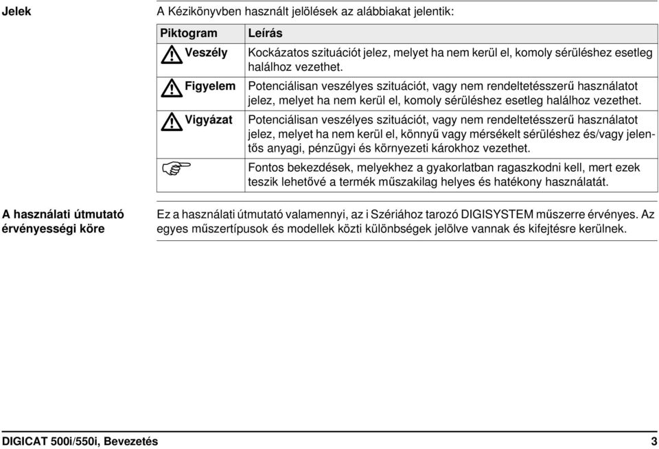 Potenciálisan veszélyes szituációt, vagy nem rendeltetésszerű használatot jelez, melyet ha nem kerül el, könnyű vagy mérsékelt sérüléshez és/vagy jelentős anyagi, pénzügyi és környezeti károkhoz