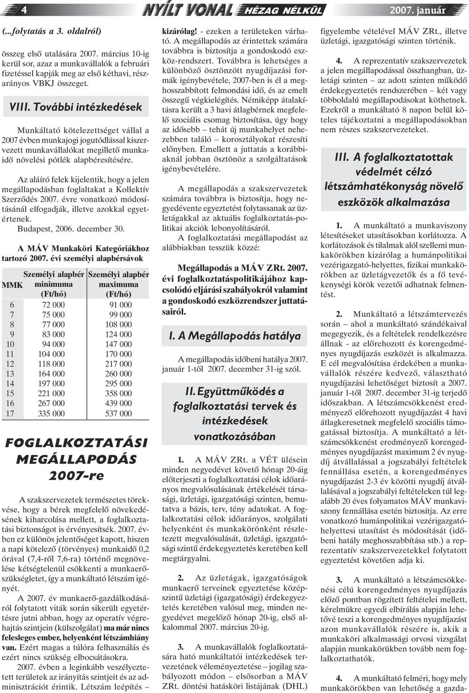 Az aláíró felek kijelentik, hogy a jelen megállapodásban foglaltakat a Kollektív Szerzõdés 2007. évre vonatkozó módosításánál elfogadják, illetve azokkal egyetértenek. Budapest, 2006. december 30.
