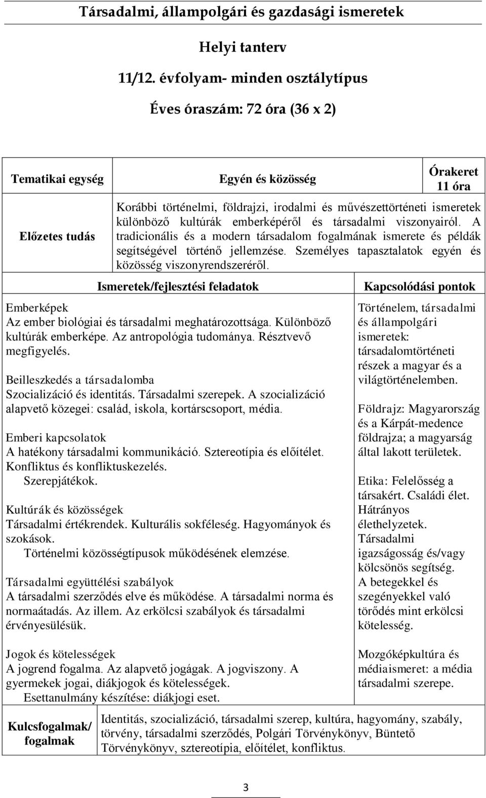 társadalmi viszonyairól. A tradicionális és a modern társadalom fogalmának ismerete és példák segítségével történő jellemzése. Személyes tapasztalatok egyén és közösség viszonyrendszeréről.