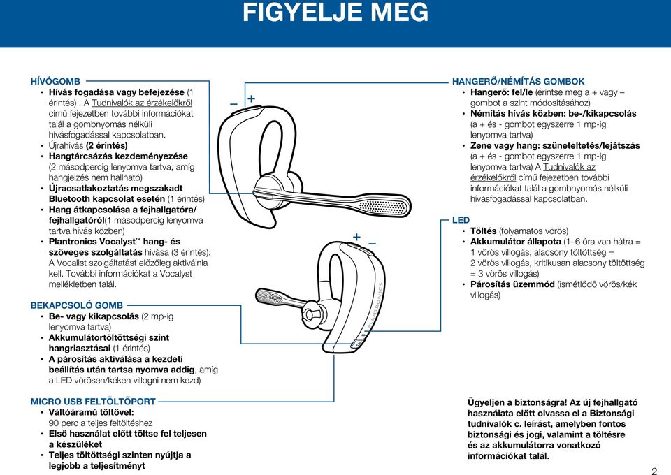 a fejhallgatóra/ fejhallgatóról(1 másodpercig lenyomva tartva hívás közben) Plantronics Vocalyst hang- és szöveges szolgáltatás hívása (3 érintés). A Vocalist szolgáltatást előzőleg aktiválnia kell.