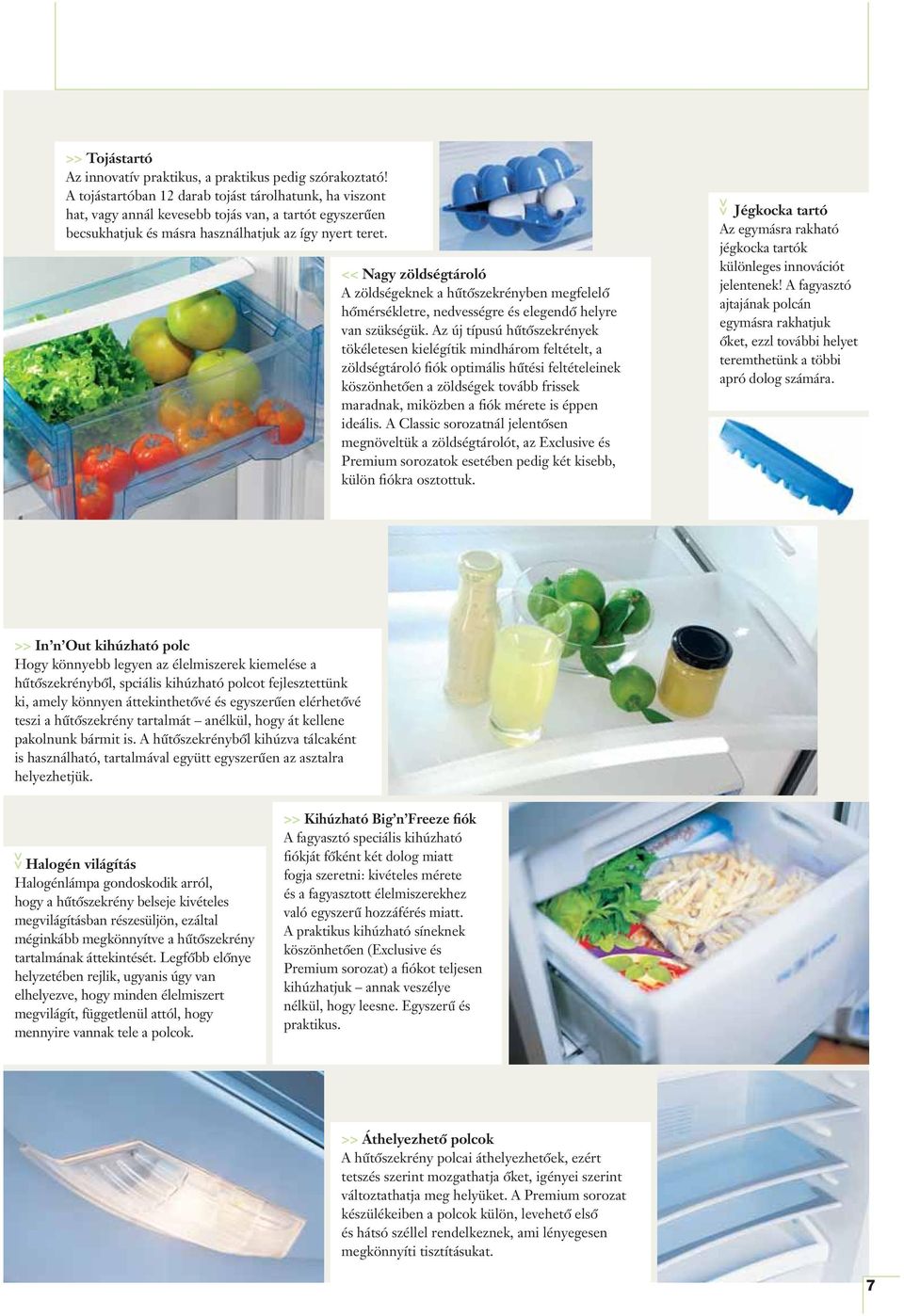<< Nagy zöldségtároló A zöldségeknek a hűtőszekrényben megfelelő hőmérsékletre, nedvességre és elegendő helyre van szükségük.