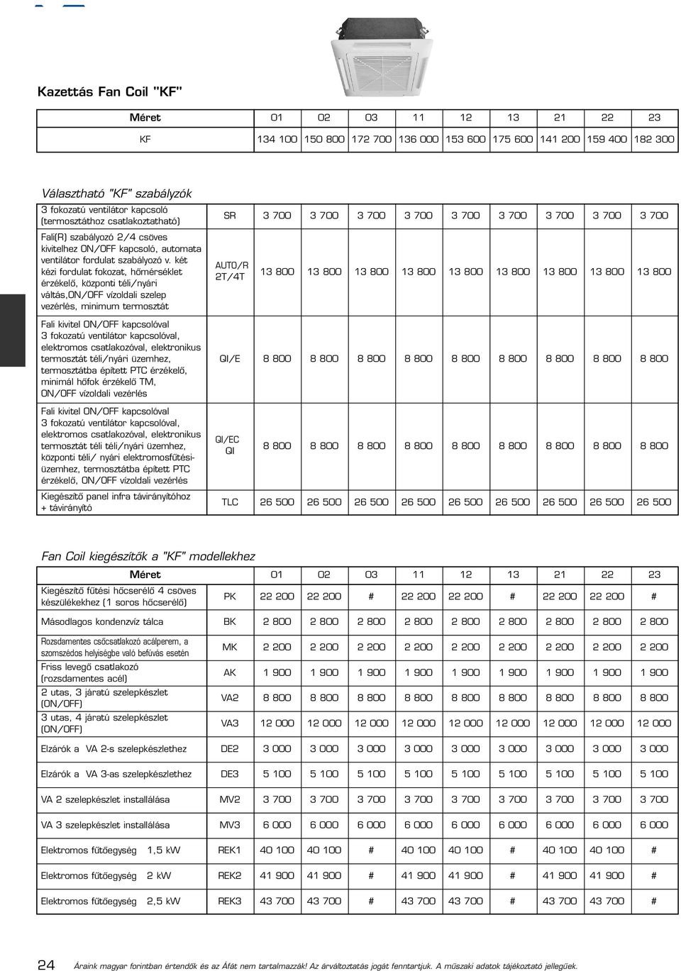két kézi fordulat fokozat, hõmérséklet érzékelõ, központi téli/nyári váltás,on/off vízoldali szelep vezérlés, minimum termosztát Fali kivitel ON/OFF kapcsolóval 3 fokozatú ventilátor kapcsolóval,