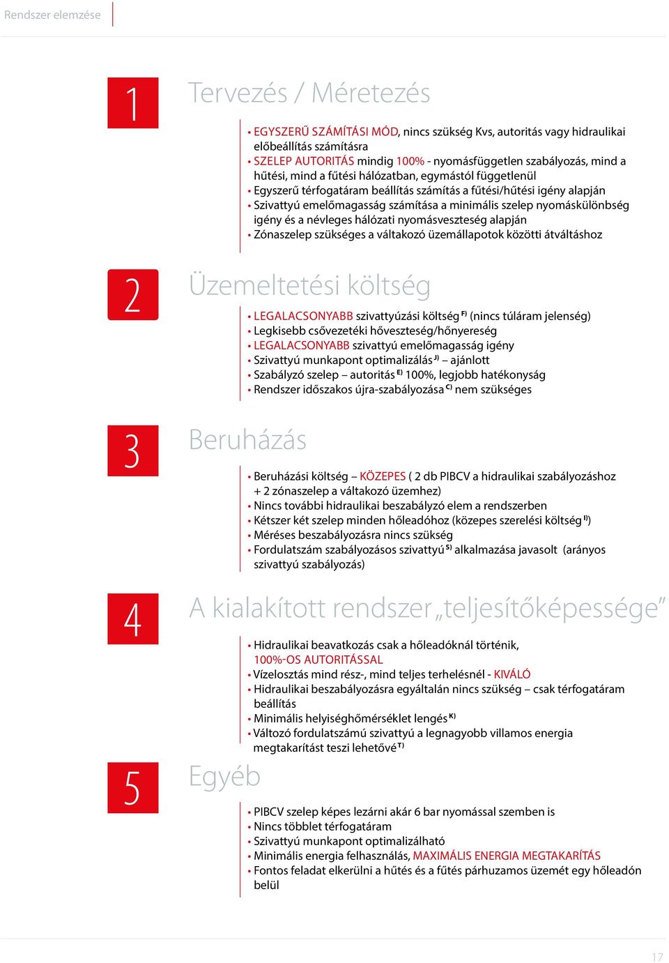 igény és a névleges hálózati nyomásveszteség alapján Zónaszelep szükséges a váltakozó üzemállapotok közötti átváltáshoz 2 Üzemeltetési költség LEGALACSONYABB szivattyúzási költség F) (nincs túláram