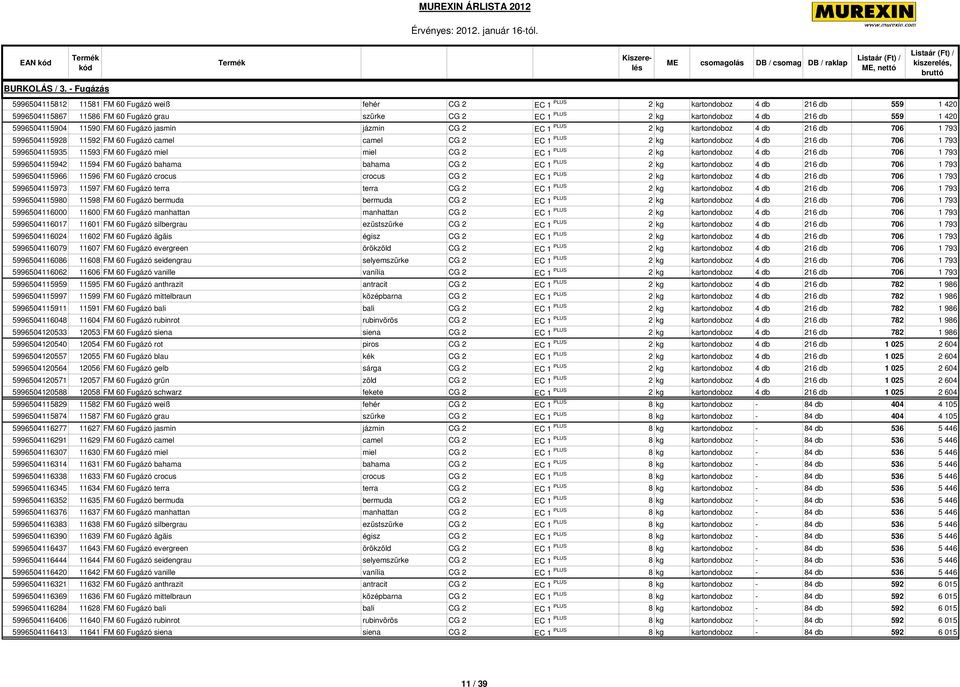 559 1 420 5996504115904 11590 FM 60 Fugázó jasmin jázmin CG 2 EC 1 PLUS 2 kg kartondoboz 4 db 216 db 706 1 793 5996504115928 11592 FM 60 Fugázó camel camel CG 2 EC 1 PLUS 2 kg kartondoboz 4 db 216 db