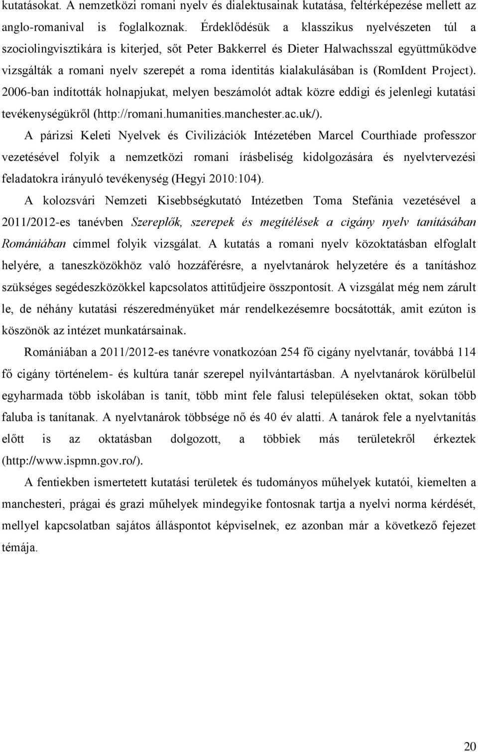 kialakulásában is (RomIdent Project). 2006-ban indították holnapjukat, melyen beszámolót adtak közre eddigi és jelenlegi kutatási tevékenységükről (http://romani.humanities.manchester.ac.uk/).