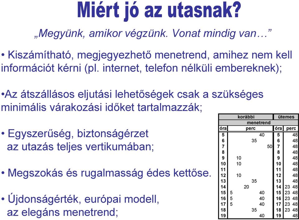 biztonságérzet az utazás teljes vertikumában; Megszokás és rugalmasság édes kettőse.