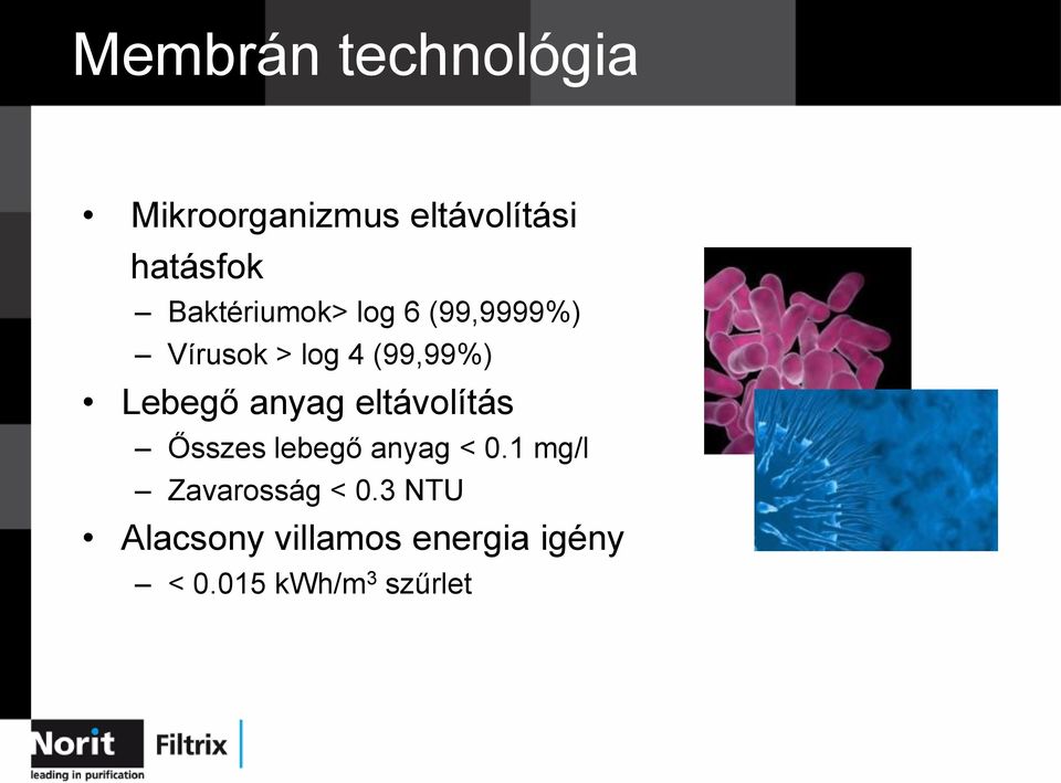 anyag eltávolítás Ősszes lebegő anyag < 0.