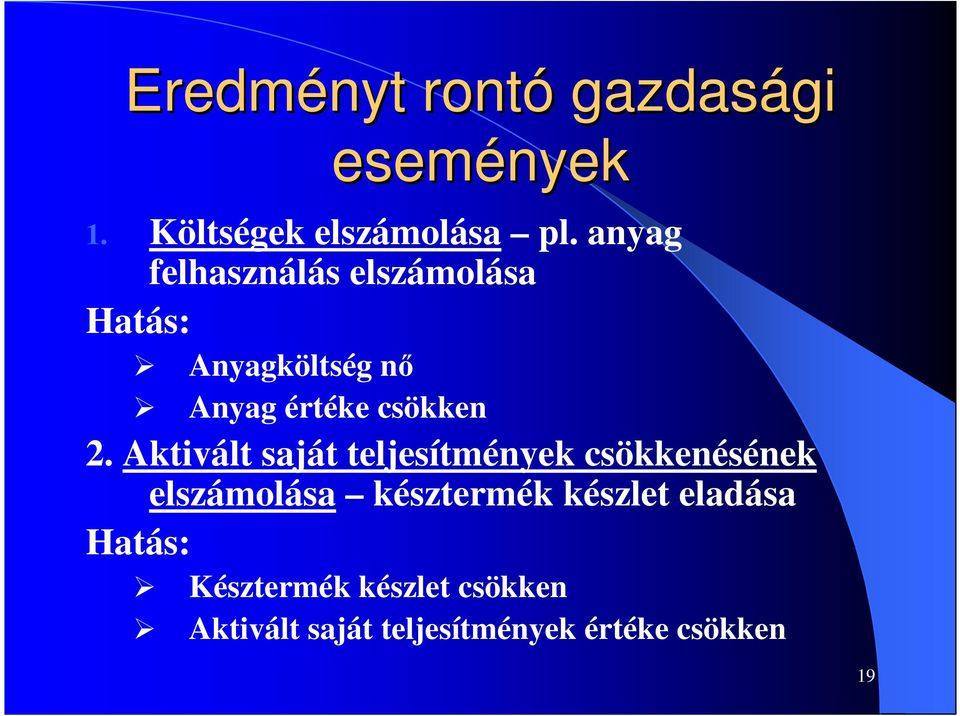 Aktivált saját teljesítmények csökkenésének elszámolása késztermék készlet