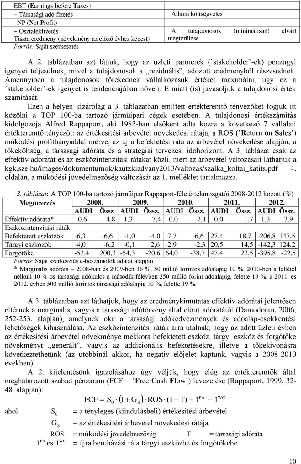 táblázatban azt látjuk, hogy az üzleti partnerek ( stakeholder -ek) pénzügyi igényei teljesülnek, mivel a tulajdonosok a reziduális, adózott eredményből részesednek.