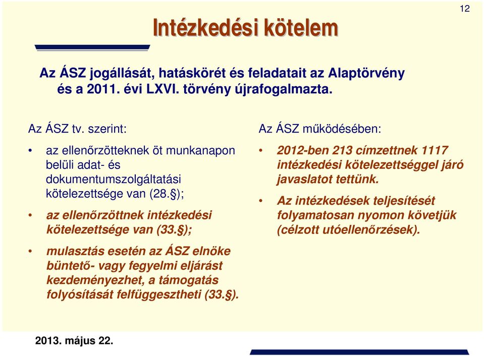 ); az ellenőrzöttnek intézkedési kötelezettsége van (33.