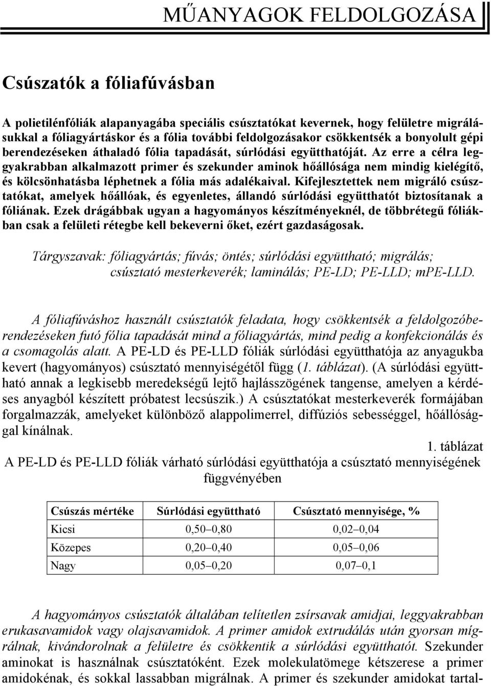 Az erre a célra leggyakrabban alkalmazott primer és szekunder aminok hőállósága nem mindig kielégítő, és kölcsönhatásba léphetnek a fólia más adalékaival.