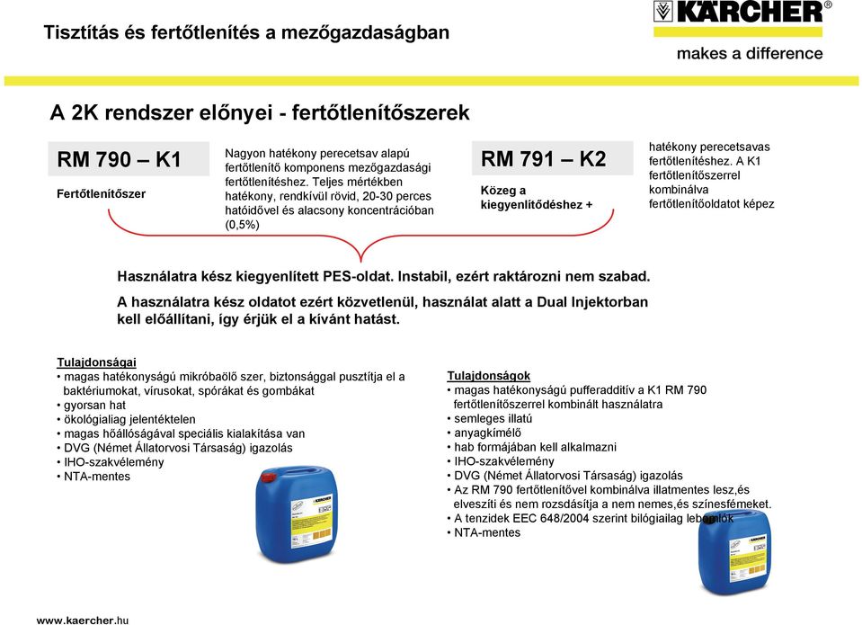 A K1 fertőtlenítőszerrel kombinálva fertőtlenítőoldatot képez Használatra kész kiegyenlített PES-oldat. Instabil, ezért raktározni nem szabad.