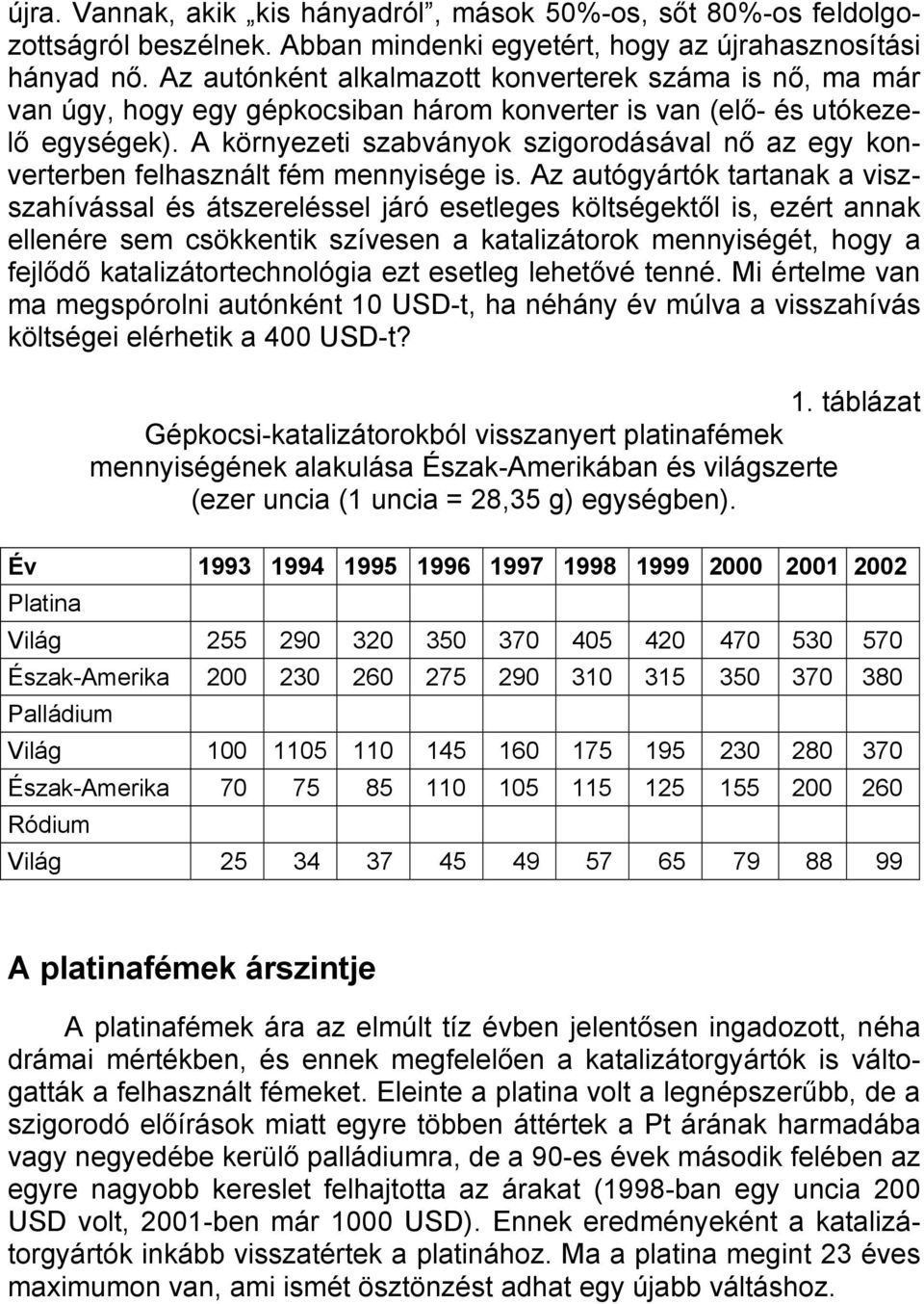 A környezeti szabványok szigorodásával nő az egy konverterben felhasznált fém mennyisége is.