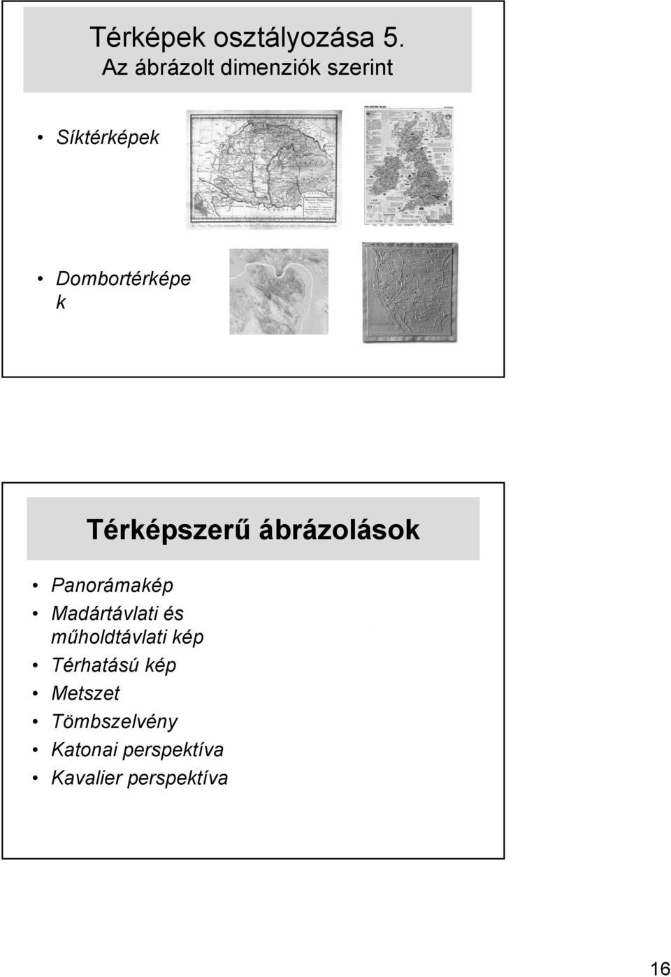 Térképszerű ábrázolások Panorámakép Madártávlati és