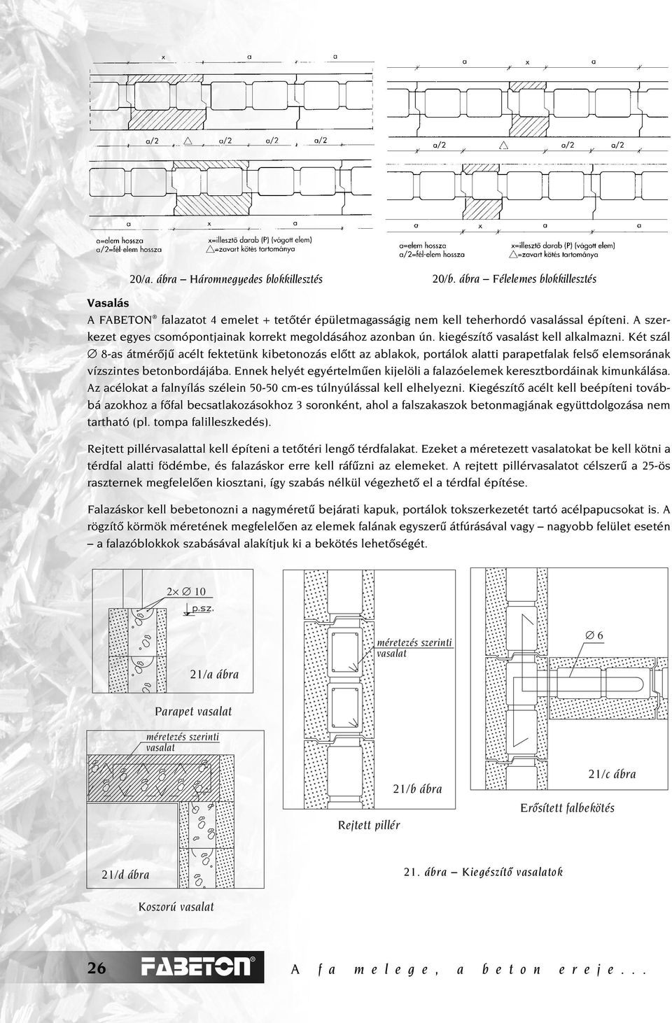 Két szál 8-as átmérôjû acélt fektetünk kibetonozás elôtt az ablakok, portálok alatti parapetfalak felsô elemsorának vízszintes betonbordájába.