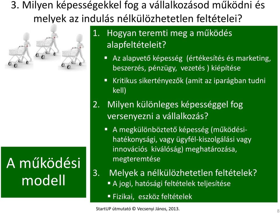 Az alapvető képesség (értékesítés és marketing, beszerzés, pénzügy, vezetés ) kiépítése Kritikus sikertényezők (amit az iparágban tudni kell) 2.