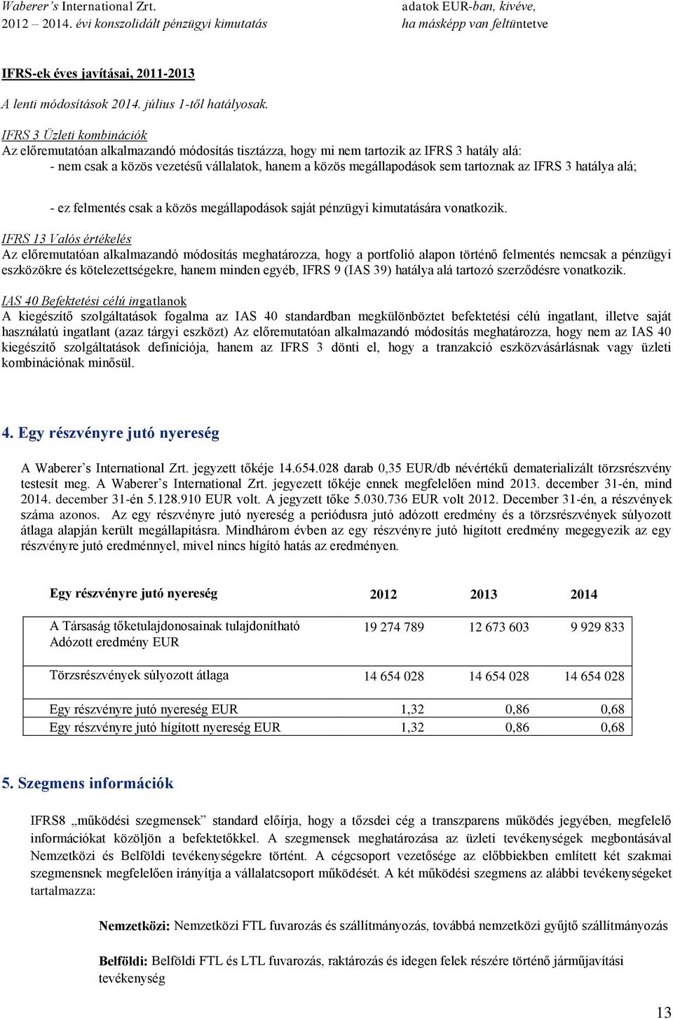 tartoznak az IFRS 3 hatálya alá; - ez felmentés csak a közös megállapodások saját pénzügyi kimutatására vonatkozik.