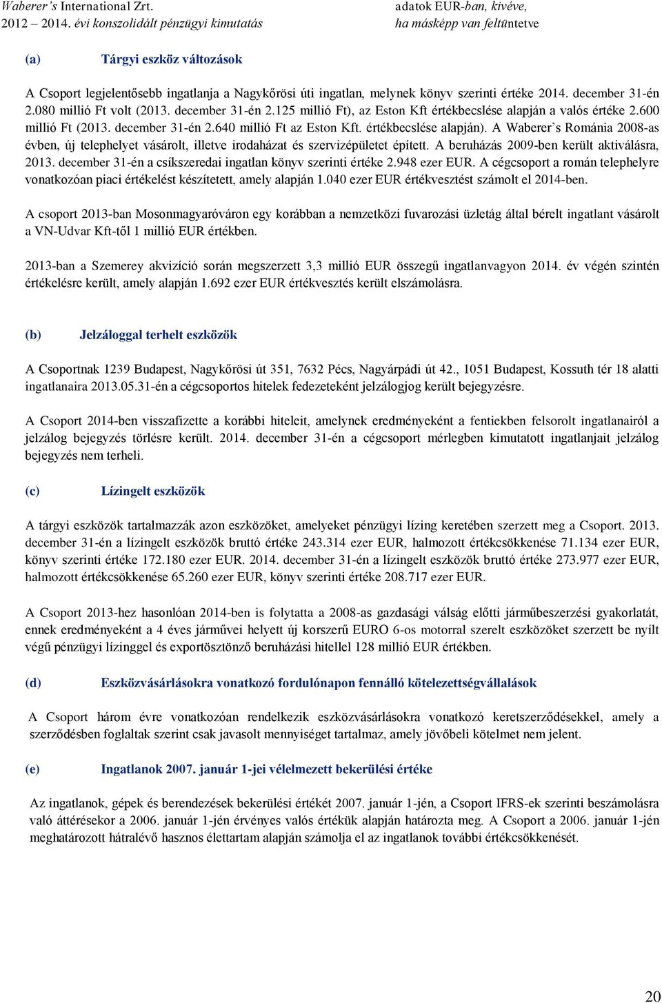 A Waberer s Románia 2008-as évben, új telephelyet vásárolt, illetve irodaházat és szervizépületet épített. A beruházás 2009-ben került aktiválásra, 2013.