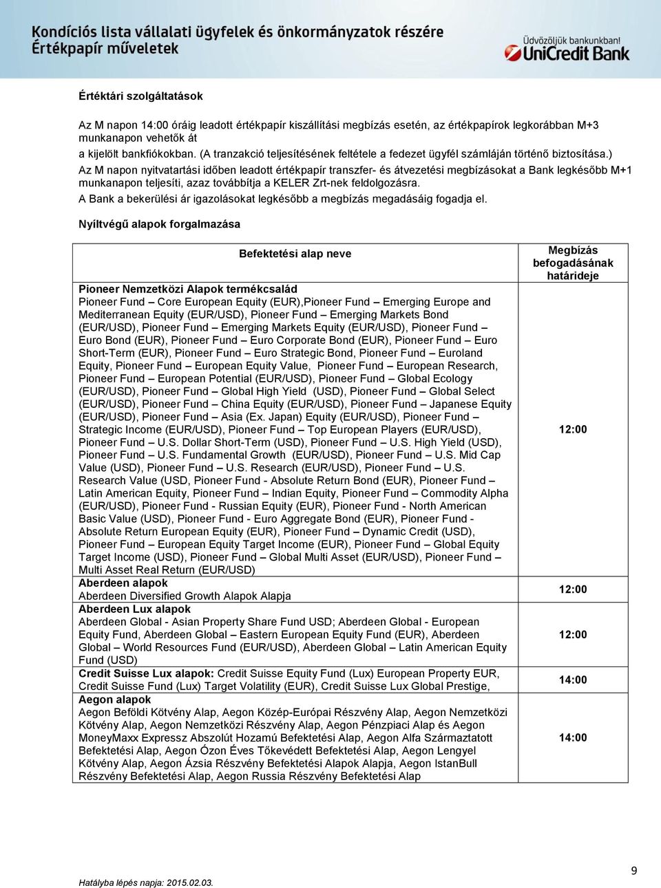 ) Az M napon nyitvatartási időben leadott értékpapír transzfer- és átvezetési megbízásokat a Bank legkésőbb M+1 munkanapon teljesíti, azaz továbbítja a KELER Zrt-nek feldolgozásra.