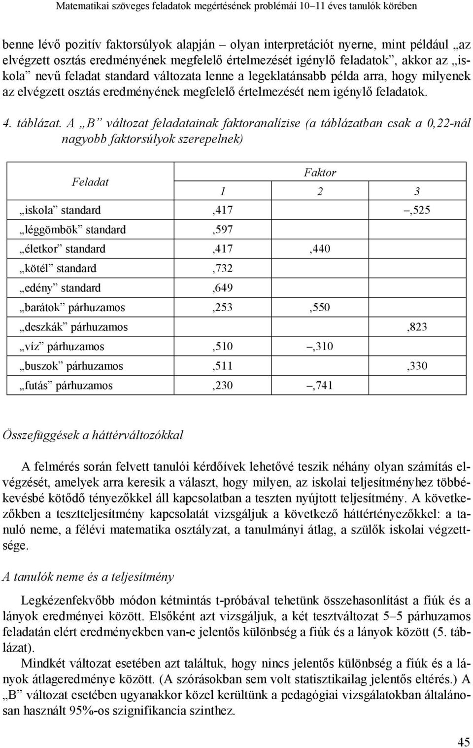 igénylő feladatok. 4. táblázat.