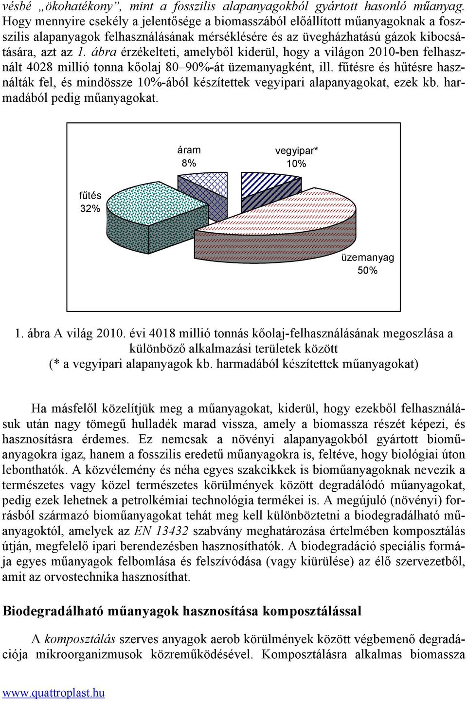 ábra érzékelteti, amelyből kiderül, hogy a világon 2010-ben felhasznált 4028 millió tonna kőolaj 80 90%-át üzemanyagként, ill.