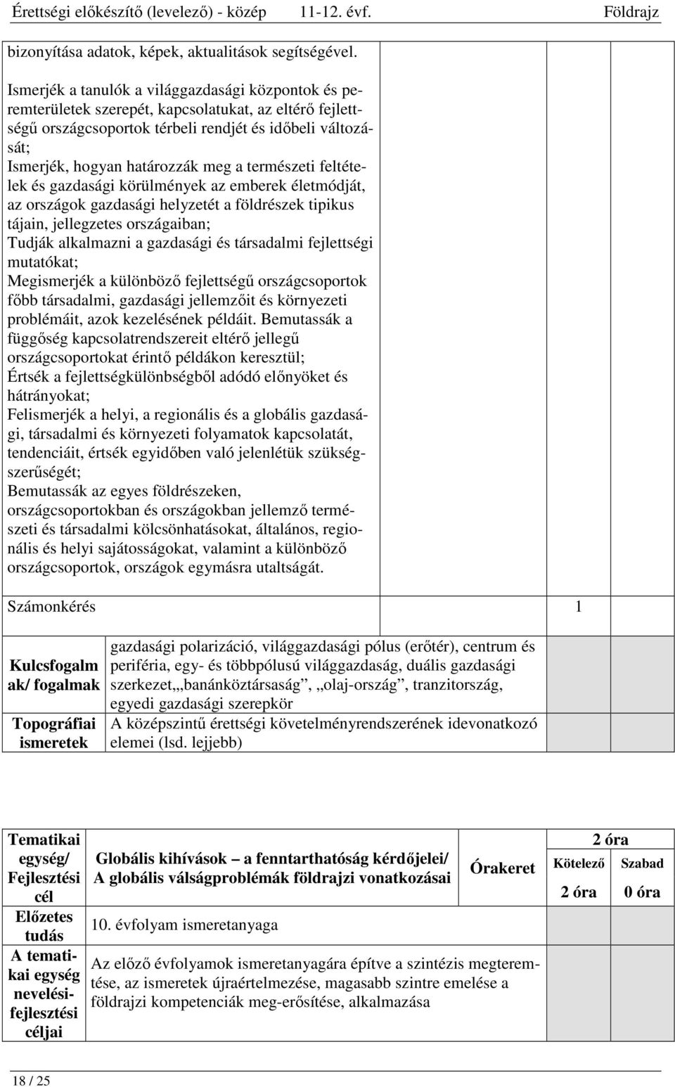 természeti feltételek és gazdasági körülmények az emberek életmódját, az országok gazdasági helyzetét a földrészek tipikus tájain, jellegzetes országaiban; Tudják alkalmazni a gazdasági és társadalmi