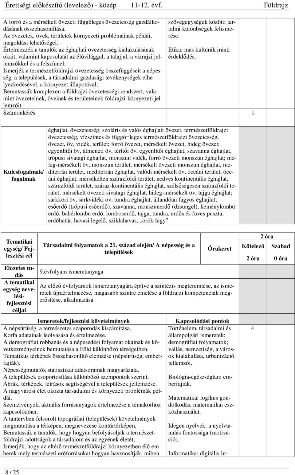 Értelmezzék a tanulók az éghajlati övezetesség kialakulásának okait, valamint kapcsolatát az élővilággal, a talajjal, a vízrajzi jellemzőkkel és a felszínnel; Ismerjék a természetföldrajzi