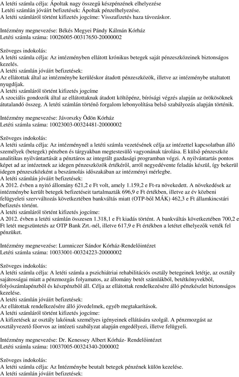 biztonságos kezelés. Az ellátottak által az intézménybe kerüléskor átadott pénzeszközök, illetve az intézménybe utaltatott nyugdíjak.