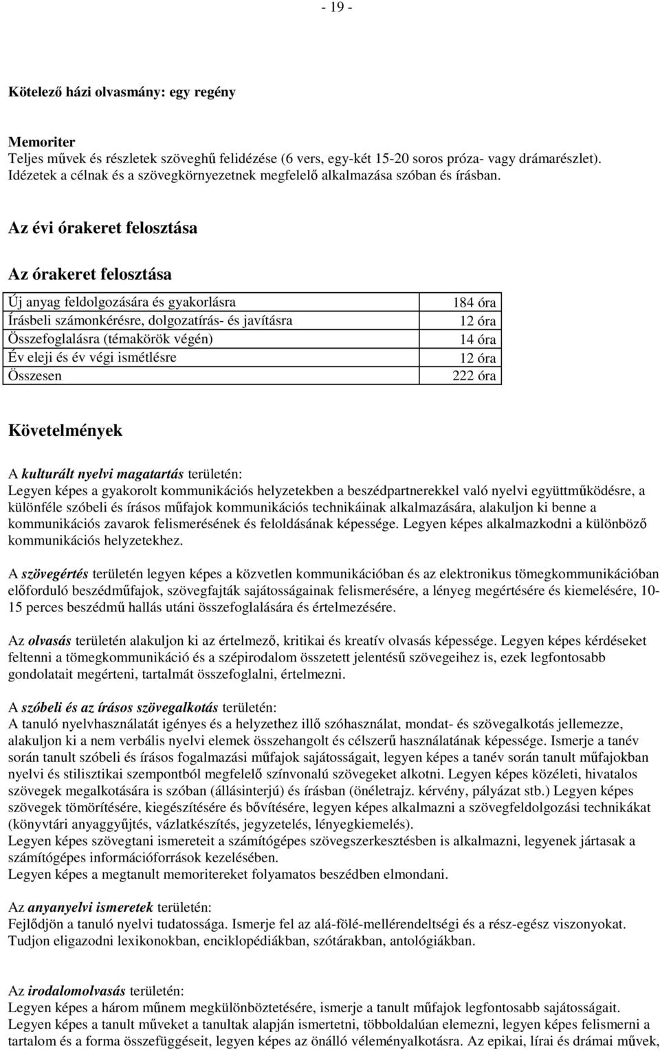 Az évi órakeret felosztása Az órakeret felosztása Új anyag feldolgozására és gyakorlásra Írásbeli számonkérésre, dolgozatírás- és javításra Összefoglalásra (témakörök végén) Év eleji és év végi