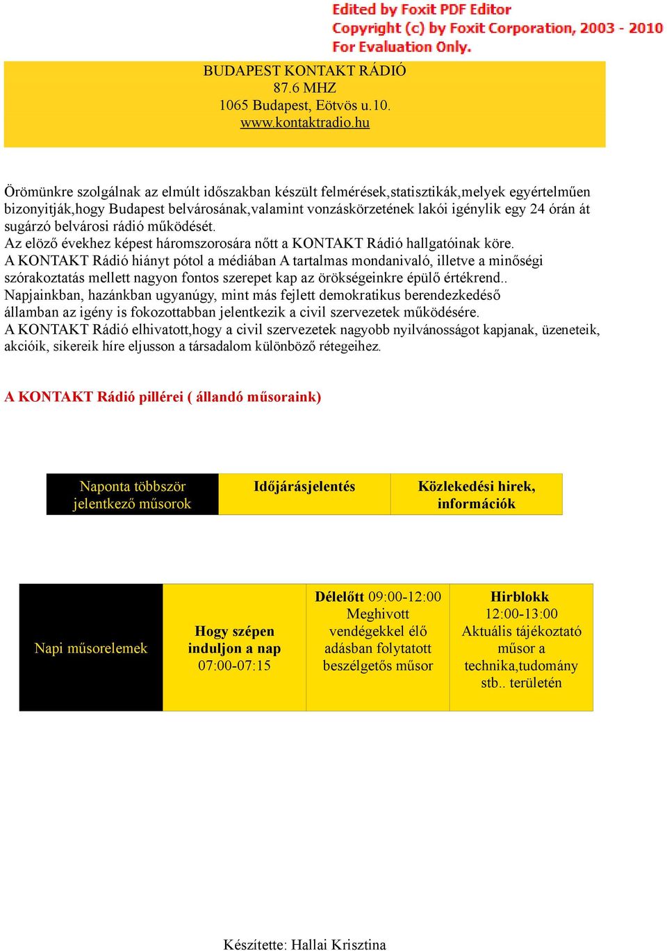 A KONTAKT Rádió hiányt pótol a médiában A tartalmas mondanivaló, illetve a minőségi szórakoztatás mellett nagyon fontos szerepet kap az örökségeinkre épülő értékrend.