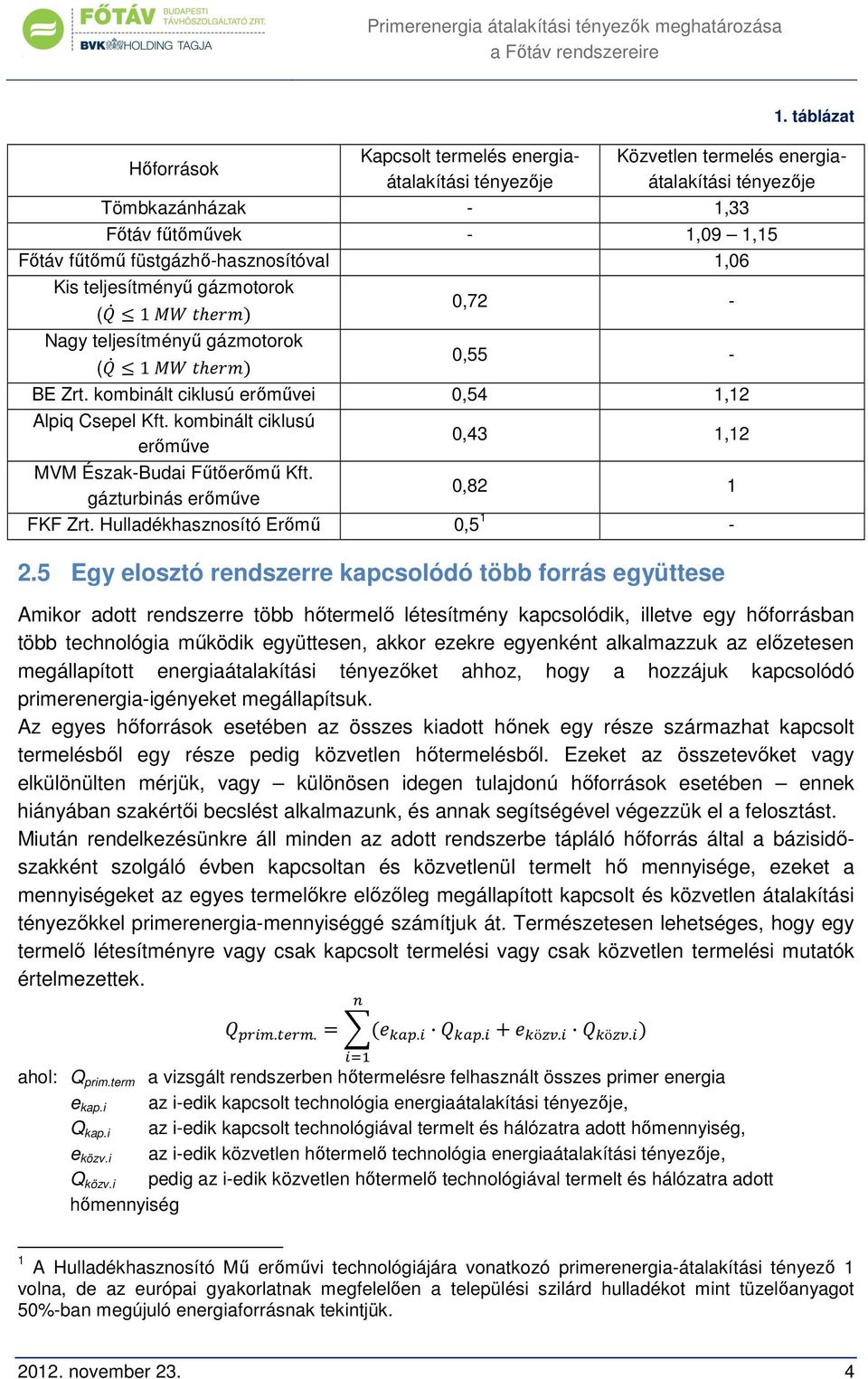 teljesítményű gázmotorok ( 1 0,55 - BE Zrt. kombinált ciklusú erőművei 0,54 1,12 Alpiq Csepel Kft. kombinált ciklusú erőműve 0,43 1,12 MVM Észak-Budai Fűtőerőmű Kft.