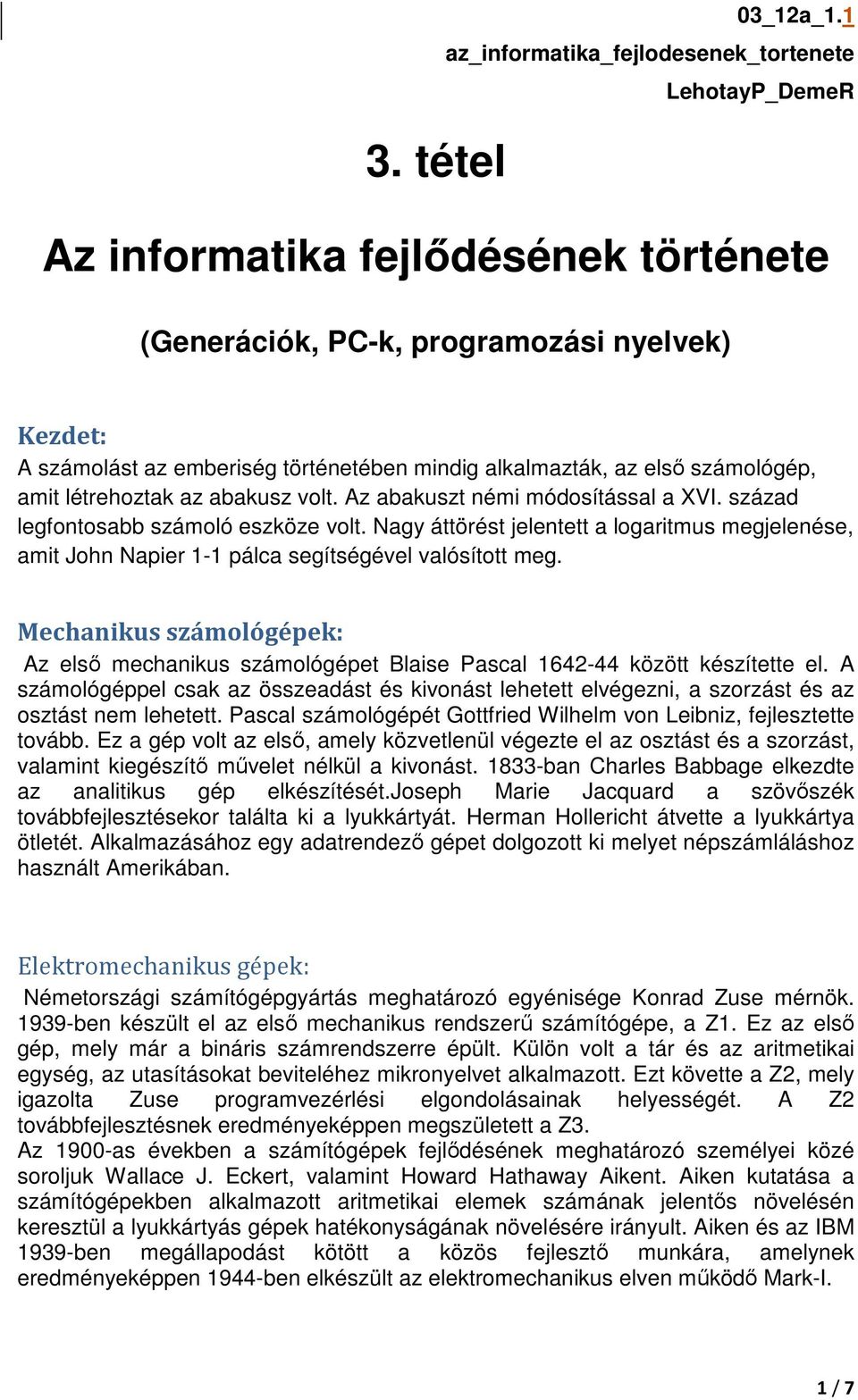 3. tétel. (Generációk, PC-k, programozási nyelvek) - PDF Ingyenes letöltés