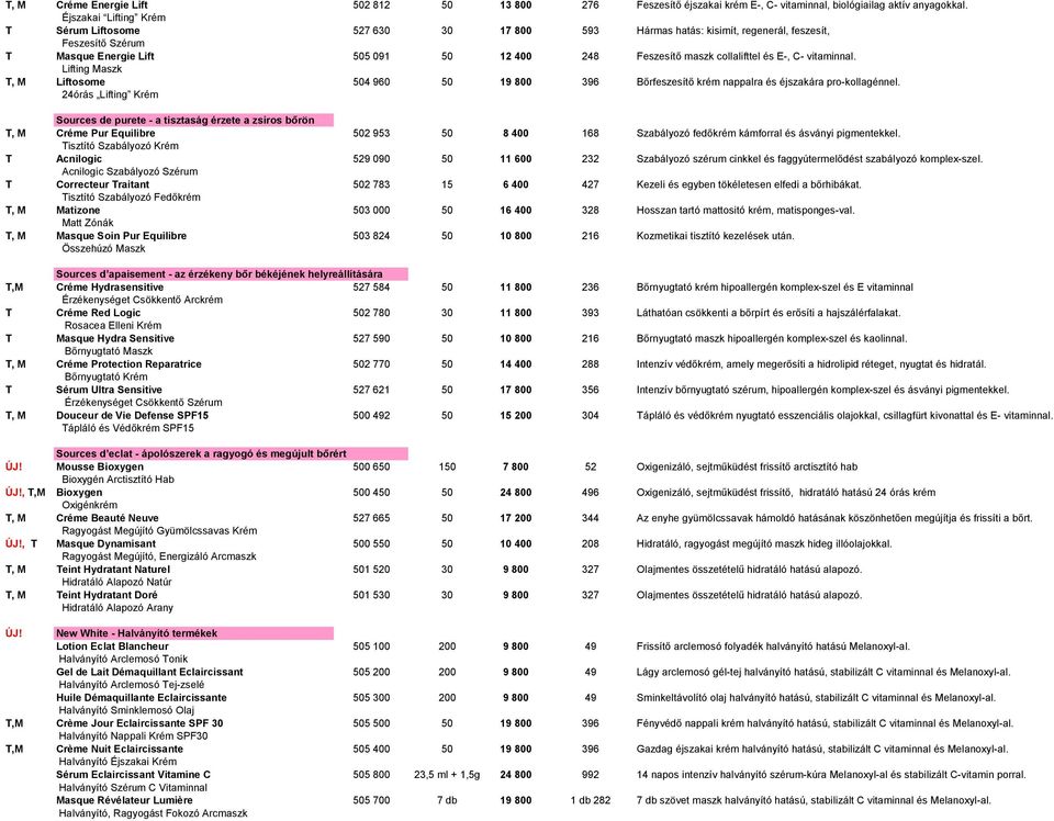 E-, C- vitaminnal. Lifting Maszk T, M Liftosome 504 960 50 19 800 396 Bőrfeszesítő krém nappalra és éjszakára pro-kollagénnel.