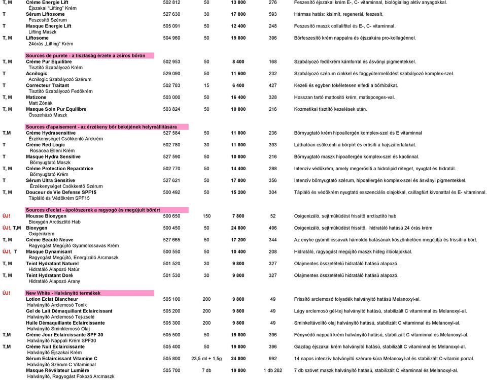 E-, C- vitaminnal. Lifting Maszk T, M Liftosome 504 960 50 19 800 396 Bőrfeszesítő krém nappalra és éjszakára pro-kollagénnel.