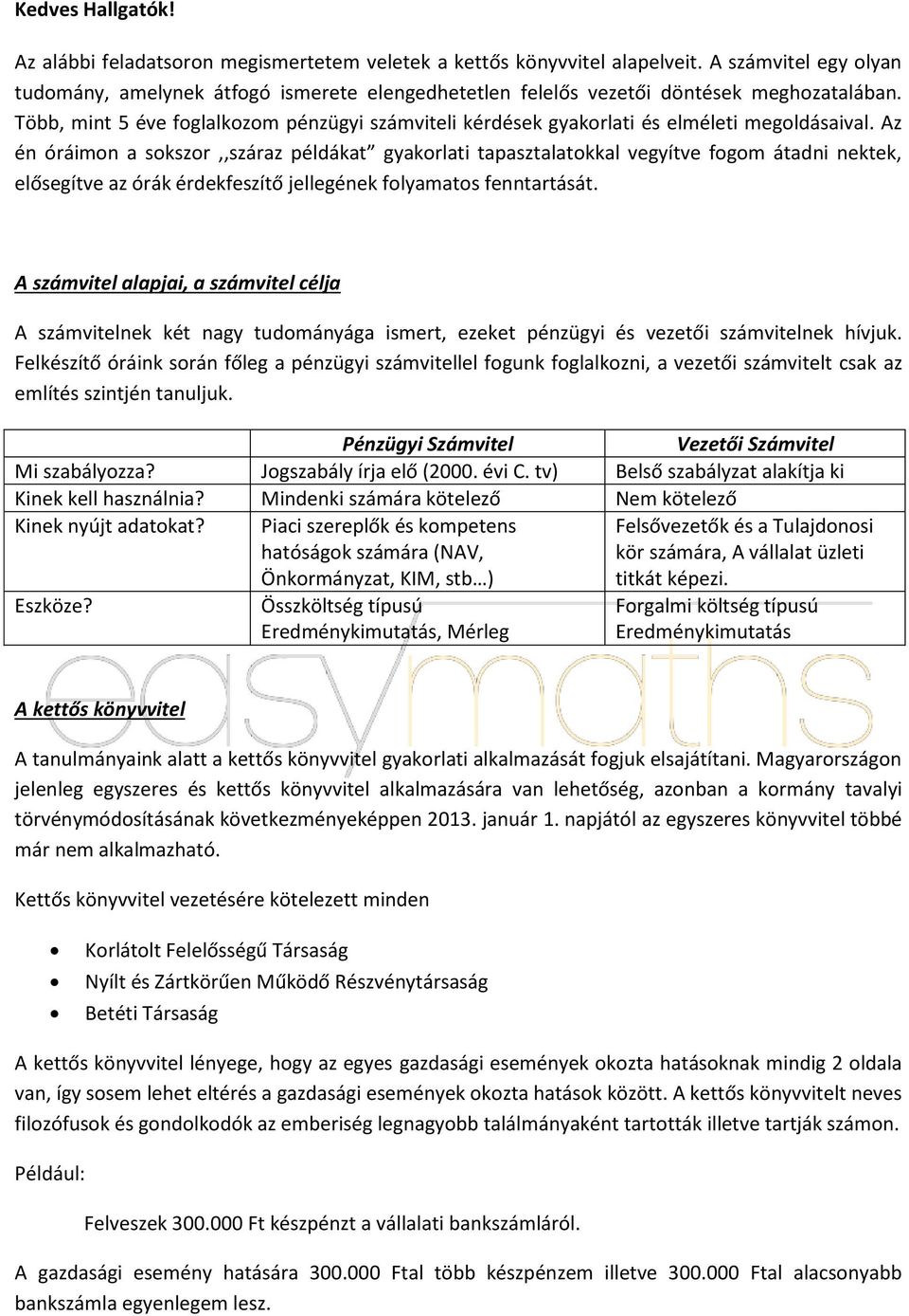 Több, mint 5 éve foglalkozom pénzügyi számviteli kérdések gyakorlati és elméleti megoldásaival.