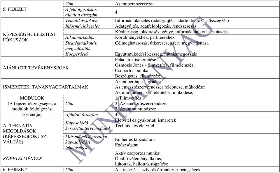 információalkotás és átadás Alkalmazkodás Körülményekhez, partnerekhez Stratégiaalkotás, Célmeghatározás, útkeresés, a terv megvalósítása megvalósítás Kooperáció Együttműködési készség,