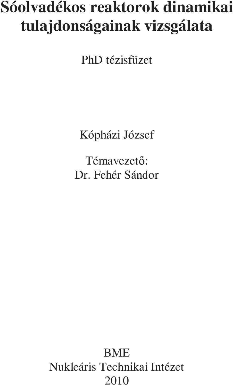 tézisfüzet Kópházi József Témavezetı: