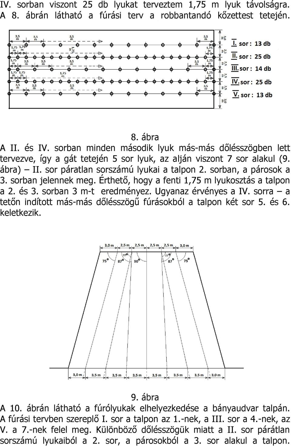 sorban jelennek meg. Érthető, hogy a fenti 1,75 m lyukosztás a talpon a 2. és 3. sorban 3 m-t eredményez. Ugyanaz érvényes a IV.
