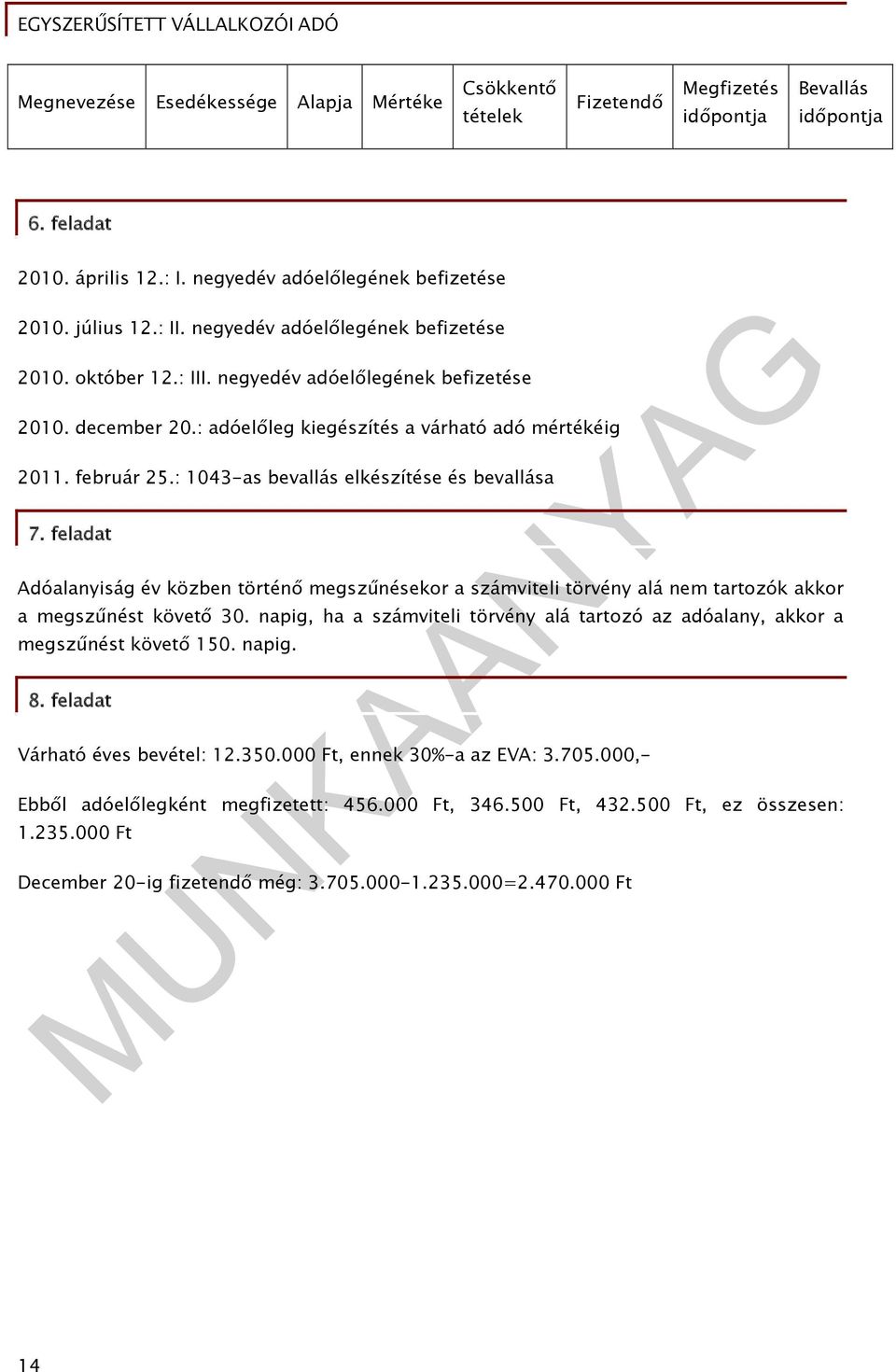 : 1043-as bevallás elkészítése és bevallása 7. feladat Adóalanyiság év közben történő megszűnésekor a számviteli törvény alá nem tartozók akkor a megszűnést követő 30.