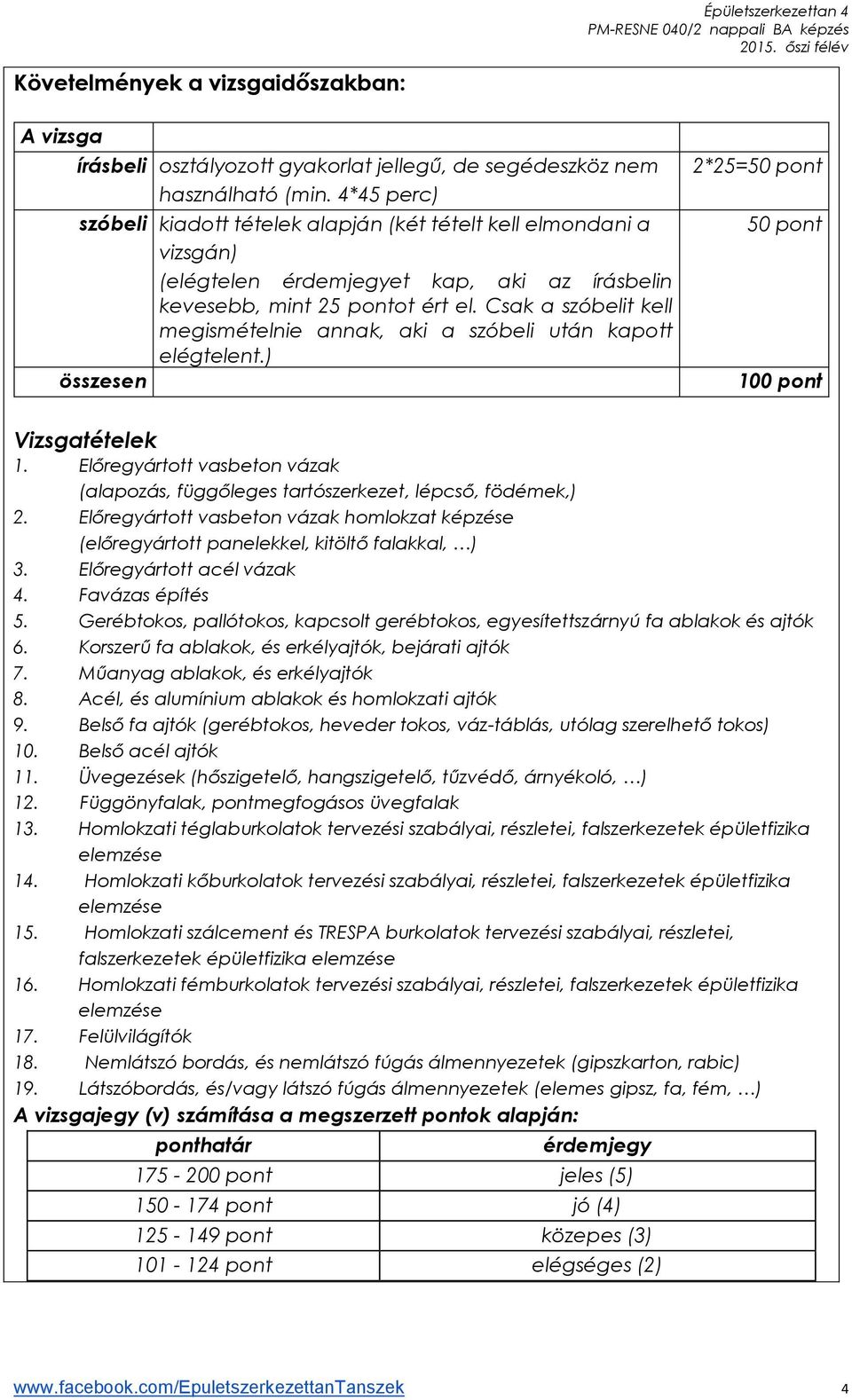 Csak a szóbelit kell megismételnie annak, aki a szóbeli után kapott elégtelent.) összesen 2*25=50 pont 50 pont 100 pont Vizsgatételek 1.