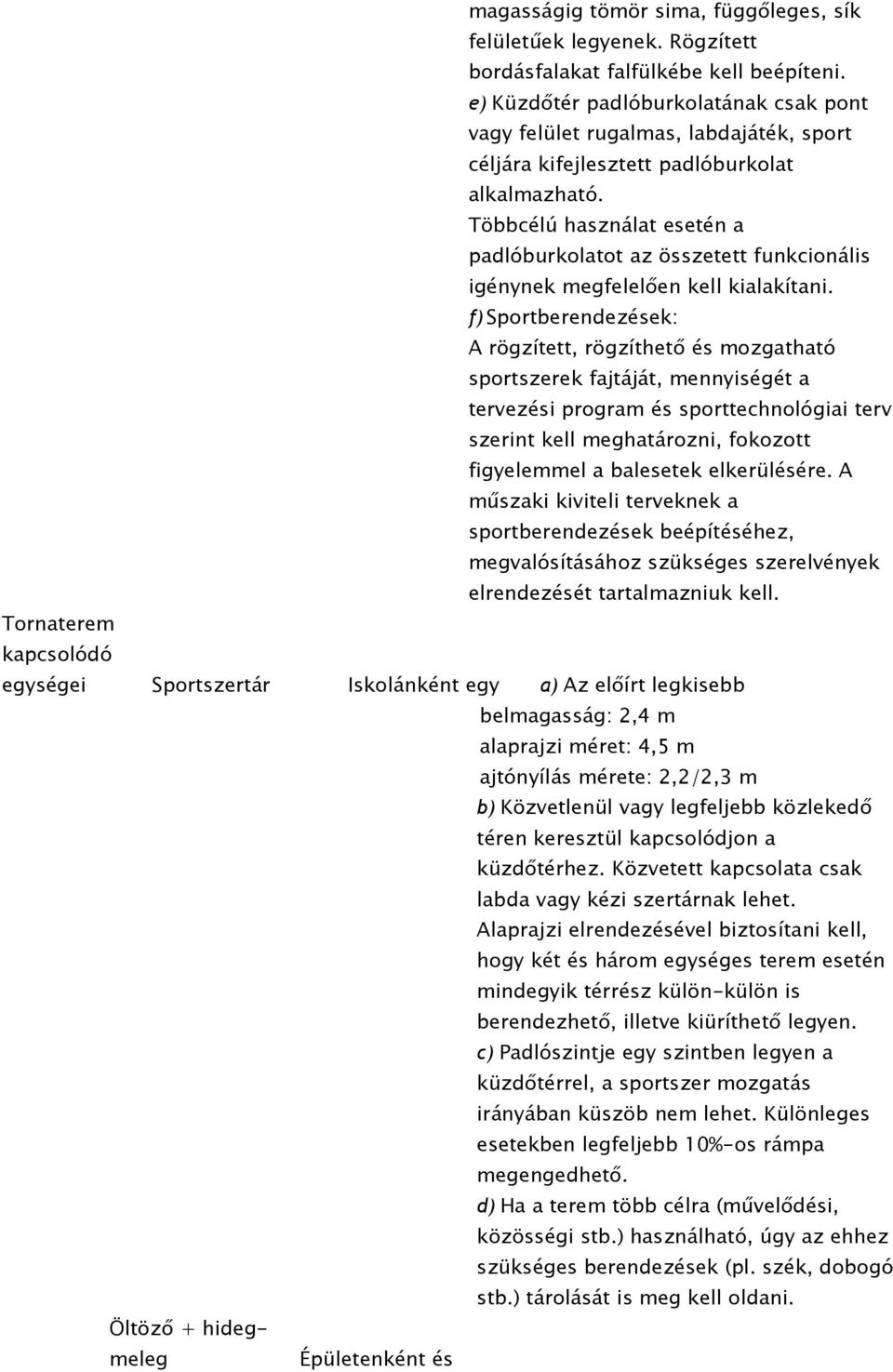 Többcélú használat esetén a padlóburkolatot az összetett funkcionális igénynek megfelelően kell kialakítani.