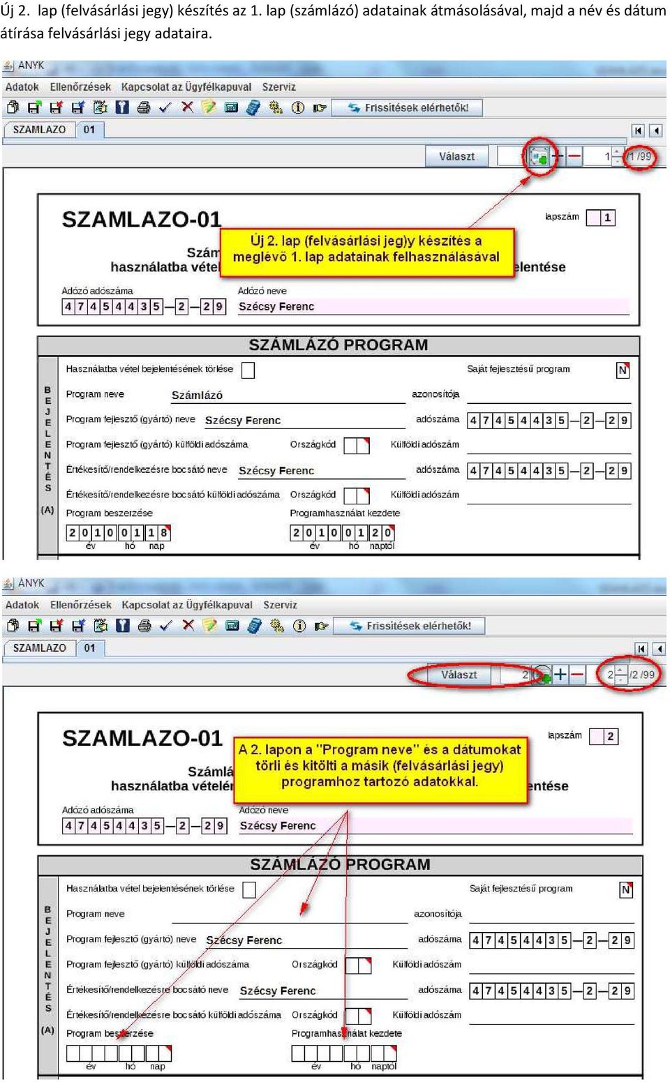 lap (számlázó) adatainak