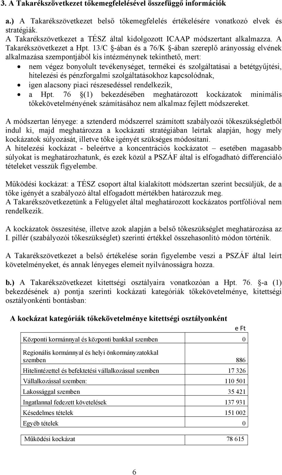 13/C -ában és a 76/K -ában szereplő arányosság elvének alkalmazása szempontjából kis intézménynek tekinthető, mert: nem végez bonyolult tevékenységet, termékei és szolgáltatásai a betétgyűjtési,