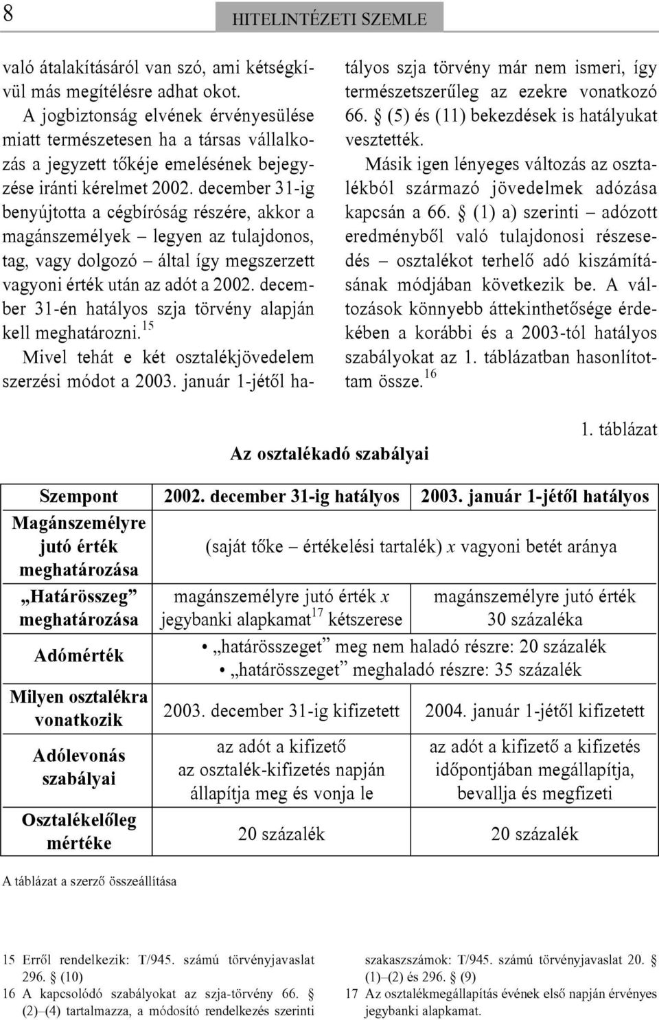 december 31-ig benyújtotta a cégbíróság részére, akkor a magánszemélyek legyen az tulajdonos, tag, vagy dolgozó által így megszerzett vagyoni érték után az adót a 2002.