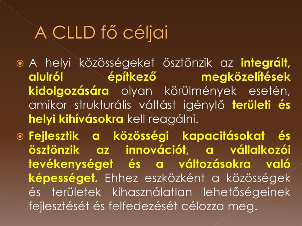 Fejlesztik a közösségi kapacitásokat és ösztönzik az innovációt, a vállalkozói tevékenységet és a