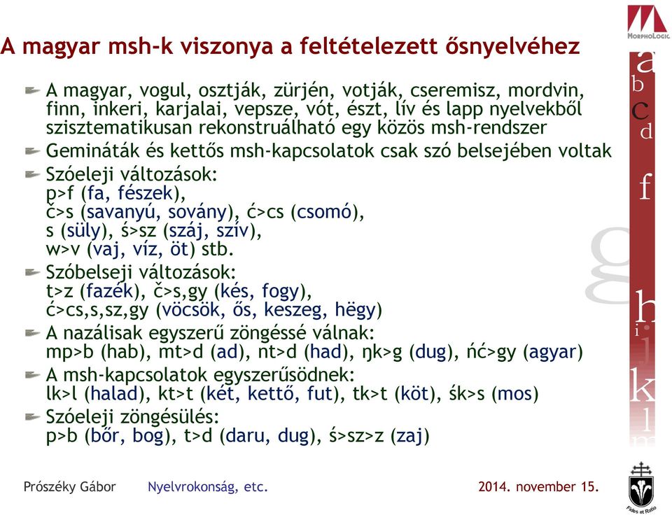 s (süly), ś>sz (száj, szív), w>v (vaj, víz, öt) stb.
